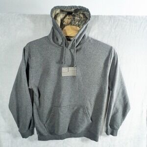 Buck Wear Mens XL Gray Hoodie American Flag God Family Country Graphic Hunting
